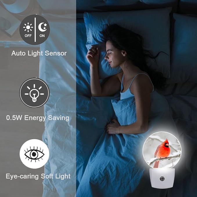 Red Cardinal Winter Snow Night Light Auto Sensor Led Dusk to Dawn Lamp Home Decor for Men Women
