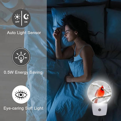 Red Cardinal Winter Snow Night Light Auto Sensor Led Dusk to Dawn Lamp Home Decor for Men Women