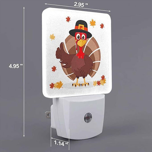 LED Night Light Plug into Wall with Dusk to Dawn Light Sensor White Energy Efficient Thanksgiving Day Turkey in Hat Nightlight for Bedroom Bathroom Hallway Living Room Kitchen
