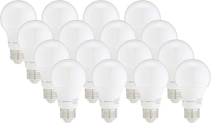 Amazon Basics A19 LED Light Bulbs, 60W Equivalent, 9W Energy Efficient, E26 Standard Base, Soft White 2700K, Dimmable, 10,000 Hour Lifetime, 16-Pack