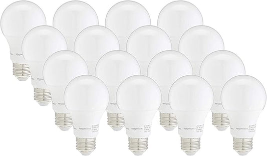Amazon Basics A19 LED Light Bulbs, 60W Equivalent, 9W Energy Efficient, E26 Standard Base, Soft White 2700K, Dimmable, 10,000 Hour Lifetime, 16-Pack