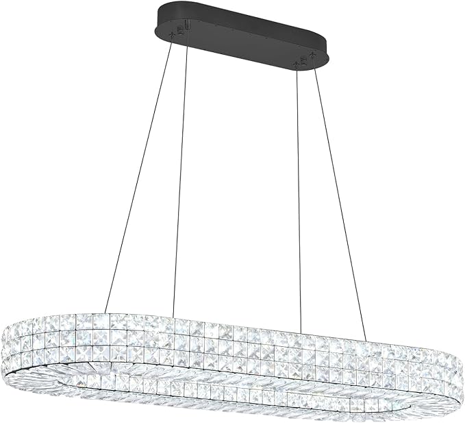 ykolupty Modern Crystal Chandelier, Dia 40" Rectangular Chandelier for Dining Room,Black Rectangle Crystal Ceiling Light Luxury Oval Chandeliers for Living Room Kitchen Island