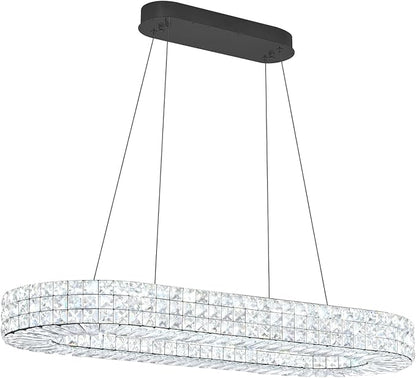 ykolupty Modern Crystal Chandelier, Dia 40" Rectangular Chandelier for Dining Room,Black Rectangle Crystal Ceiling Light Luxury Oval Chandeliers for Living Room Kitchen Island
