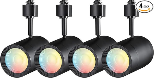 LEONLITE Retail Pro Series 17.5W LED H Track Lighting Heads, ETL Listed, Commercial Dimmable H Track Light Heads for Store Shop Restaurants, CRI90 Track Lighting, 5CCT, Matte Black, Pack of 4
