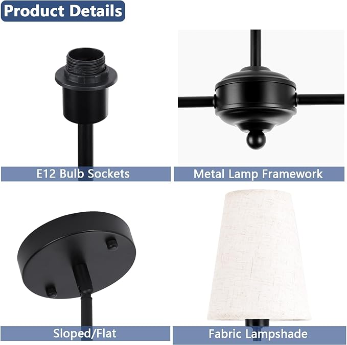 Kitchen Island Lighting,4-Light Modern Linear Chandeliers for Dining Room Light Fixture Over Table Classic Matte Black Pendant Light with Linen Shades 41”W for Kitchen Island Living Room