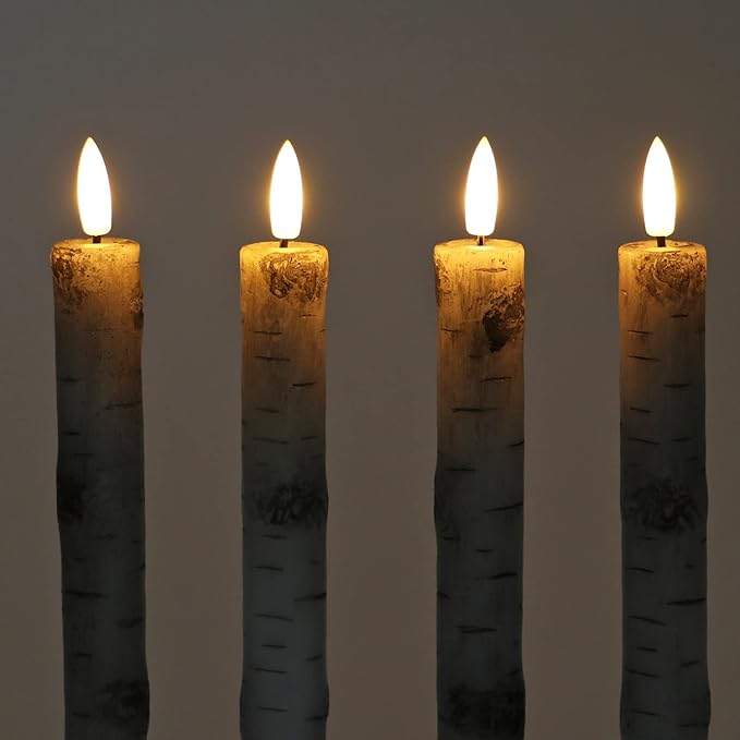 Fanna Birch Flameless Taper Candles, Real Wax Finished Flickering Battery Operated Candles with Remote Control - Batteries Included