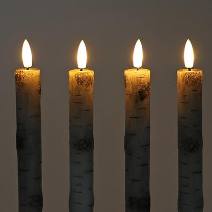 Fanna Birch Flameless Taper Candles, Real Wax Finished Flickering Battery Operated Candles with Remote Control - Batteries Included