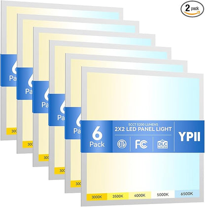 2x2 LED Flat Panel Light LED Drop Ceiling Light Fixture, 5 CCT 3000K-6500K Adjustable & 5 Wattage 20-40W Selectable Recessed Back-Lit Fixture for Office, ETL Listed (2x2, 6Pack)