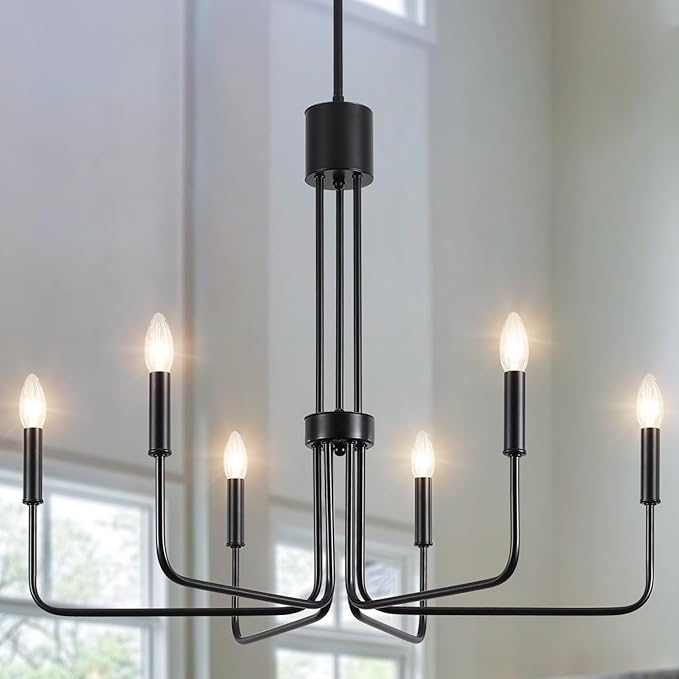 ETONIMERR 28.15'' Black Dining Room Chandelier, 6 Light Modern Farmhouse Chandelier, Rustic Industrial Hanging Light for Kitchen Island livng Room Bedroom Entryway Foyer