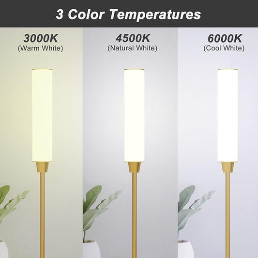 Nukanu Floor Lamp with Remote Control,Bright Floor Lamps for Living Room/Bedroom/Office, Stepless Adjustable 3000K-6000K Colors and 10-100% Brightness,Standing Light with Foot Switch (Gold)