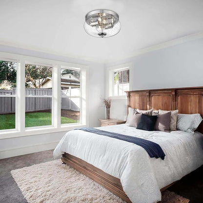 Darkaway Ceiling Light Fixtures Flush Mount Indoor Outdoor Ceiling Light with Seeded Glass Shade for Hallway Kitchen Bedroom Porch Living Room Dining Room Chrome Finish
