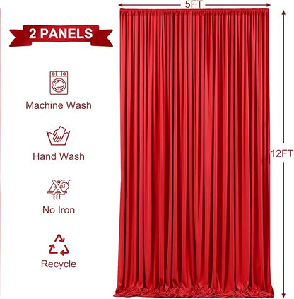 10x12 Red Backdrop Curtains for Wedding Party Wrinkle Free Backdrops Curtain Drapes Fabric Decorations Photo Back Drop Cloth for Baby Shower Photography Stage Reception 5ft x 12ft,2 Panels