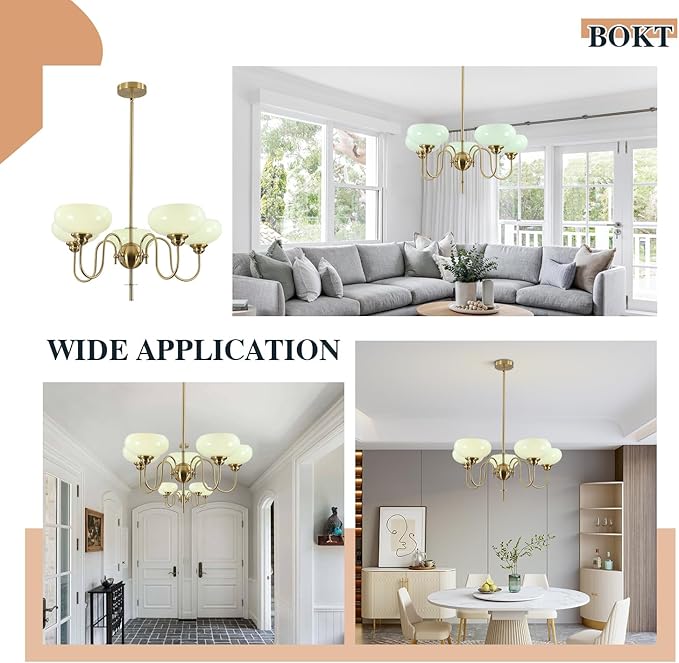 BOKT Green Vintage Chandelier 5-Light Mid Century Chandeliers Modern Sputnik Pendant Ceiling Light Fixture Adujstable Height Round Hanging Light Dining Room Ceiling Lights
