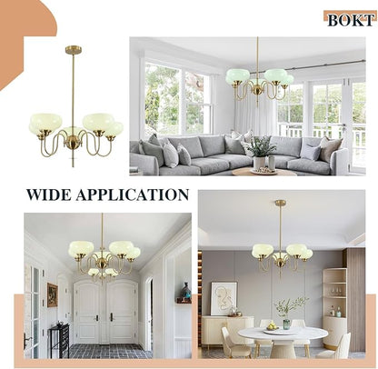 BOKT Green Vintage Chandelier 5-Light Mid Century Chandeliers Modern Sputnik Pendant Ceiling Light Fixture Adujstable Height Round Hanging Light Dining Room Ceiling Lights