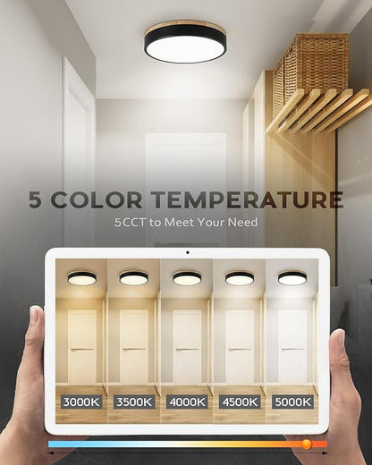 Ken & Ricky Flush Mount Ceiling Light, Dimmable Led Close to Ceiling Light Fixtures for Kitchen Bathroom Bedroom Hallway 5cct (Light Wood, 12 Inch)