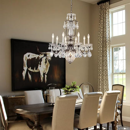 Crystal Chandelier for Dining Room, 8-Light Vintage Brown Chandelier, Pendant Ceiling Light Fixture for Living Room Hallway Entryway Foyer Staircase 30.3" H x 26.8" D