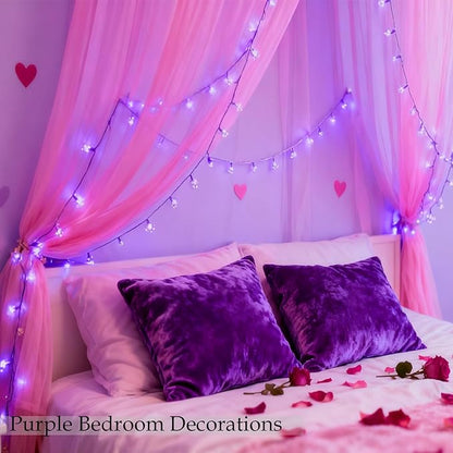 JACUXLSS Decorative Flower String Lights, 33ft 100 LED Clear Wire Plug in Fairy Lavender Cherry Blossom Easter Christmas Hanging Decorations, Violiet Wedding Party Indoor Outdoor Decorations (Purple)
