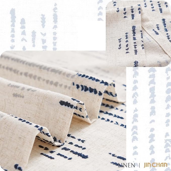 jinchan Boho Kitchen Linen Tier Curtains 30 Inch Bohemian Cafe Curtains Farmhouse Natural Striped Half Window Treatment for Bathroom RV Vintage Small Window Curtains 2 Panels Blue on Beige