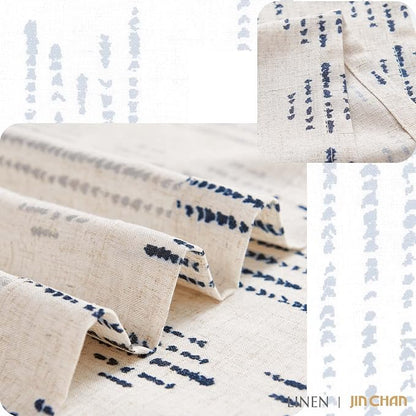 jinchan Boho Kitchen Linen Tier Curtains 30 Inch Bohemian Cafe Curtains Farmhouse Natural Striped Half Window Treatment for Bathroom RV Vintage Small Window Curtains 2 Panels Blue on Beige