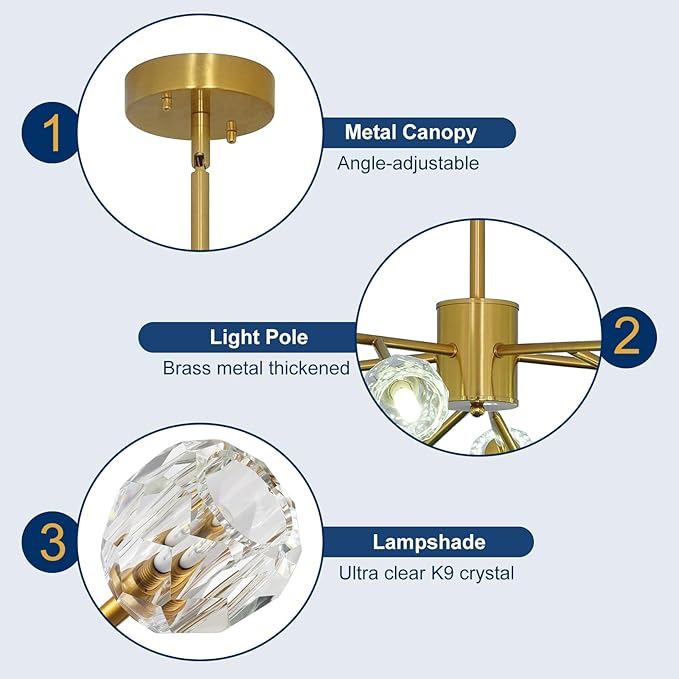 Depuley Modern Gold Sputnik Chandelier: 18-Light Large Crystal Glass Chandelier for Living Room - Kitchen Island Light Fixture Mid Century Hanging Lamp for Dining Room (Included G9 Bulbs)
