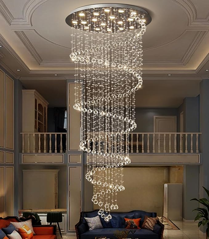 HAIXIANG W40 x H118in Chandelier with LED Bulbs Glam Crystal Light Hight Ceiling Lighting Fixtures for Living Staircase Foyer Entryway