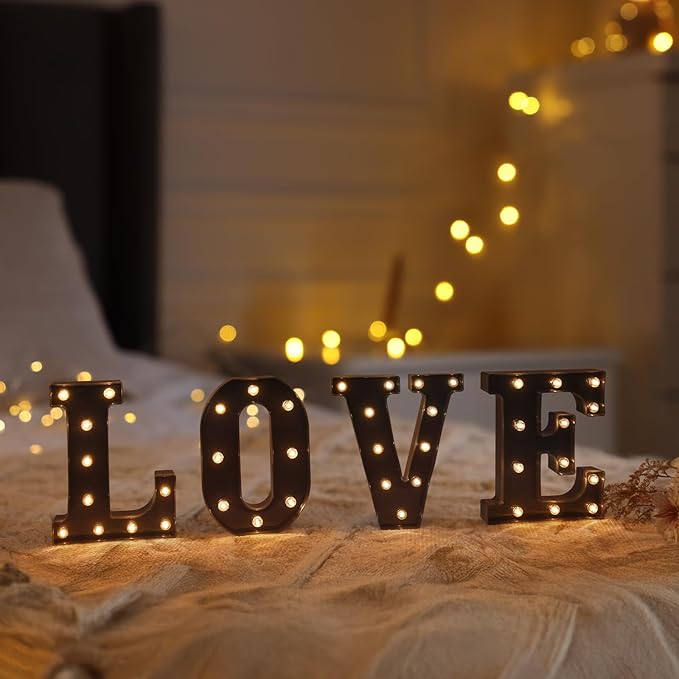 Foaky Black LED Letter Lights for Room Decor - Bedroom Wall Decor, Alphabet Lights for Home, Wedding, Party - Battery Operated （X）