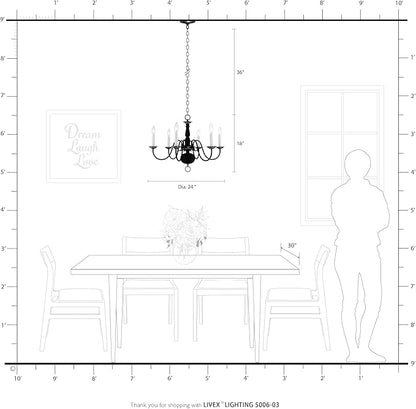 Livex Lighting 5006-03 Williamsburgh 6-Light Chandelier, White