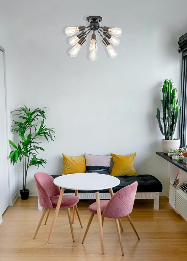 Black Chandelier Sputnik Light Fixtures Ceiling Small Modern Flush Mount Ceiling Light 8 Lights Mid Century Chandelier