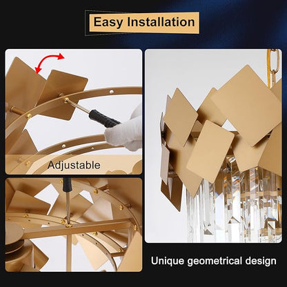 A AXILIXI Gold Crystal Chandeliers 16” Modern Ceiling Pendant Light Fixture for Dining Room Dimmable Small 3 Tiers Flush Mount Chandeliers Round for Foyer Kitchen Island Entryway Hallway
