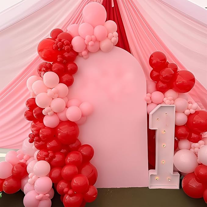 HILAVO Pink and Red Balloon Arch Kit Cherry Balloon Garland 91Pcs Red Baby Pink Pastel Yellow Party Balloon for Girls Sweet One Berry First Birthday Strawberry Baby Shower Party Decorations