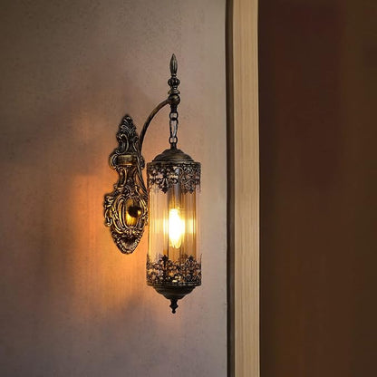 Vintage Wall Sconce with Amber Glass, Rustic Black Brushed Gold Farmhouse Wall Light Fixture, Antique Gothic Decorative Metal Wall Lamp for Hallway, Bedroom, Living Room, Entryway