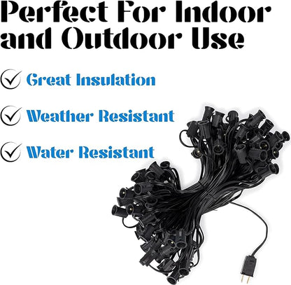 Holiday Lighting Outlet C7 Christmas Light String, Patio and Event Lighting, Black Cord, 12" Socket Spacing SPT-1 (25'')