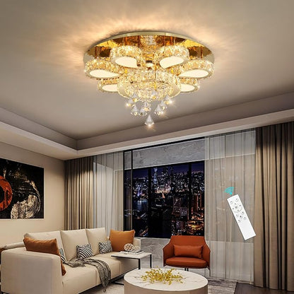 HAIXIANG Glam Crystal Chandelier for Living Room Dining Room Chandeliers Light Fixtures LED Remote Dimmbale Lighting for Dining Room Bedroom Living Room Gold 40W LEDs Lights