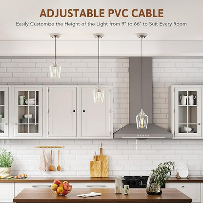VONLUCE Pendant Lights Kitchen Island, Brushed Nickel Pendant Lighting for Kitchen Island with Hanging Cord for Bedroom & Hallway, Kitchen Island Lighting with Clear Glass Shade