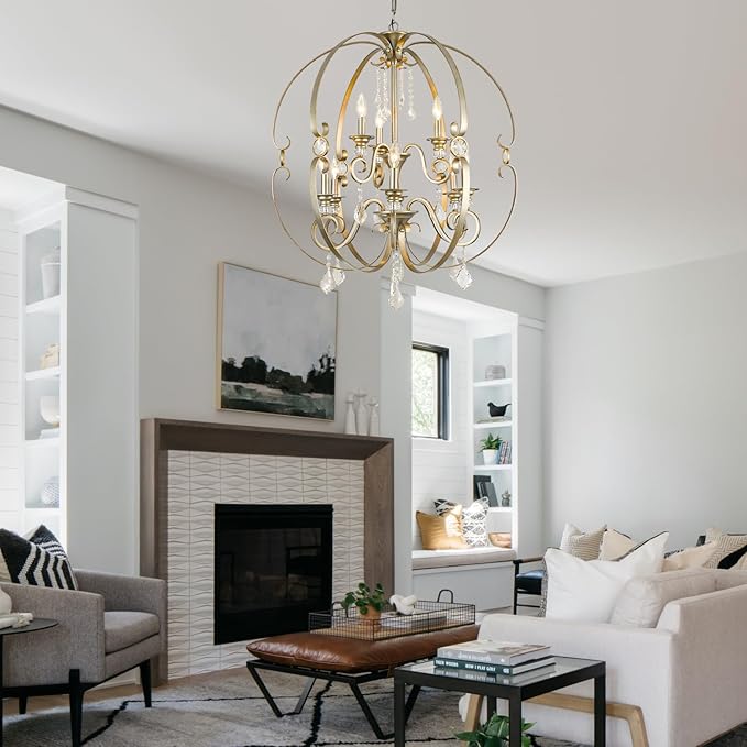 Farmhouse Crystal Chandeliers for Dining Room Light Fixture,2 Tier 9 Light 30 Inch Antique Silver Sphere Bronze Chandelier for Living and Dining Areas,Living Room,Staircases,Entryways