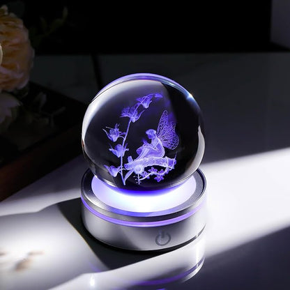 Crystal 3D Fairy 3.15in Ball Figurine Gifts for Women, Collectible Glass Witchy Sphere for Her Room with LED Light Base, Snow Globe Keepsakes for Fairy Lovers Home Decor