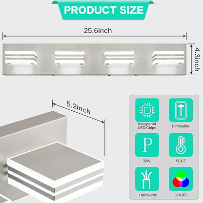 SOLFART Bathroom Vanity Light Over Mirror - 4 Light Led Vanity Light Fixture 26inch Matt Lights for Medicine Cabinet 5CCT Dimmable