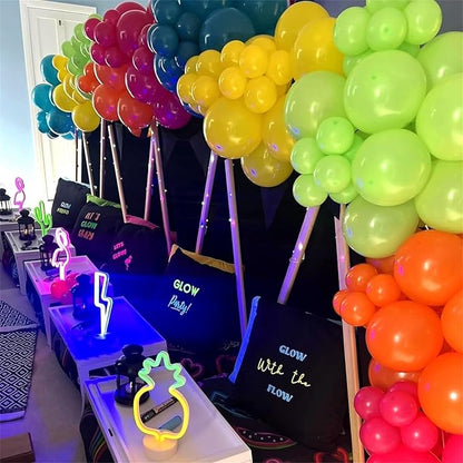 141 Pcs Rainbow Neon Balloon Arch Kit, Hot Pink Lime Green Orange Slate Blue Yellow Latex Hawaii Summer Tropical Balloon Garland for Hawaiian Luau Aloha Birthday Baby Shower Pool Party Decorations