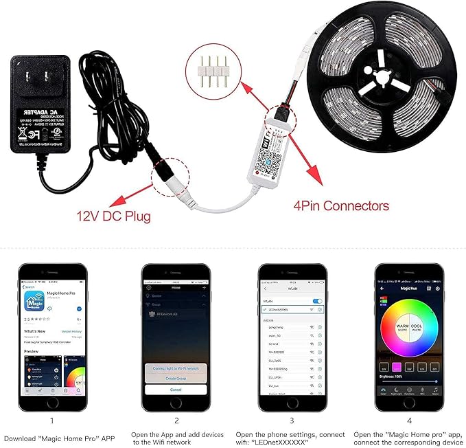 Smart LED WiFi Controller, Updated Wireless 24 Keys RF Remote Control for GRB BGR RGB LED Strip Lights, Compatible with Alexa Google Assistant IFTTT with Free Magic Home App (2 Pack)