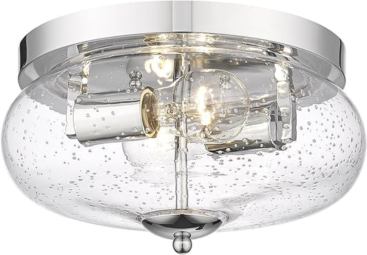 Darkaway Ceiling Light Fixtures Flush Mount Indoor Outdoor Ceiling Light with Seeded Glass Shade for Hallway Kitchen Bedroom Porch Living Room Dining Room Chrome Finish