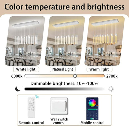 Modern Rectangular Crystal Chandelier 14-Light Silver LED Crystal Column Chandelier for Staircase, Living Room, Foyer, Hallway