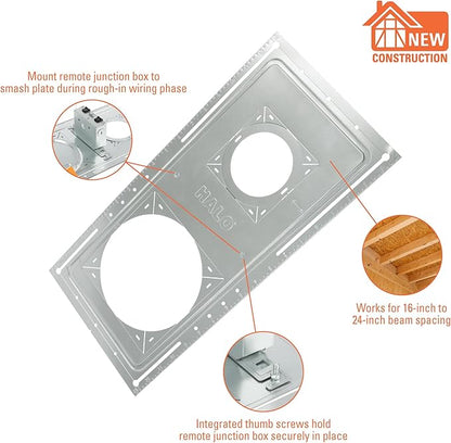 HALO RL 6 in Canless LED Recessed Lights 4-Pack, CCT Select, Dimmable, Wet Location Downlights with Smash Plates for New Construction Ceiling Installation - RLDM6-SP-4PK