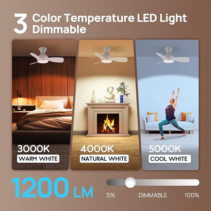 Consciot Ceiling Fan With Lights 30 Inch, Kids Ceiling Fan White Modern, Flush Mount, Reversible Quiet DC Motor, 6 Speed, Dimmable, Kitchen Bedroom Patio