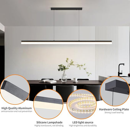 Modern LED Linear Pendant Light, 31IN Ceiling Chandlier Light Fixtures Hanging with Remote Control 3000k-6500K Adjustable Color Temperature Island Light for Dining Room, Kitchen