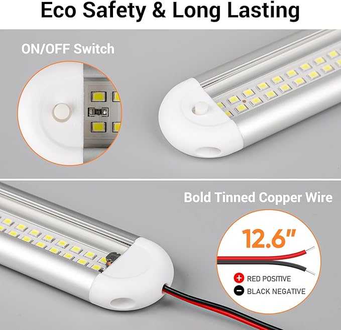 CT CAPETRONIX 12v Led Light Bar Strip, 80leds 1200LM 6.5W DC 12 Volt Led Strip Lights Fixtures with Switch, Enclosed Trailer Lights for RV Interior, Van, Truck Lorry, Camper, Boat, Caravan (2Pcs)
