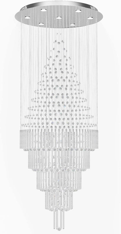 D40''X H120'' Modern Crystal Chandelier LED Dimmable Large Raindrop Chandeliers High Ceiling Chandeliers for Entryway Crystal Flush Mount Light Fixtures for Staircaes Foyer Hallway Living Room