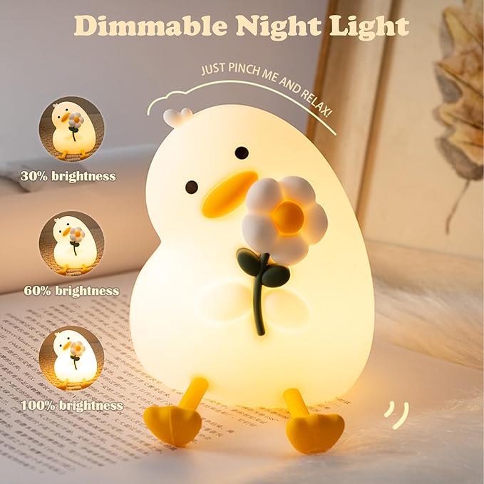 Night Light for Kids, Cute Duck Silicone Nightlight with Timer, Rechargeable Nursery Light, LED Squishy Night Lights, Safe Bedside Lamp, Dimmable Animal Night Lamp for Boys Girls Toddler (Duck)