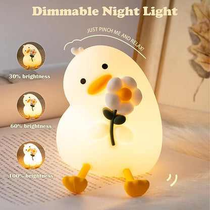 Night Light for Kids, Cute Duck Silicone Nightlight with Timer, Rechargeable Nursery Light, LED Squishy Night Lights, Safe Bedside Lamp, Dimmable Animal Night Lamp for Boys Girls Toddler (Duck)