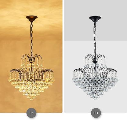 WUZUPS Crystal Chandelier Pendant Flushmount Ceiling Light Modern Lighting Fixture for Bedroom Hallway Bar Kitchen Bathroom, H 17.3" x W 18.9", Black, E12 Base
