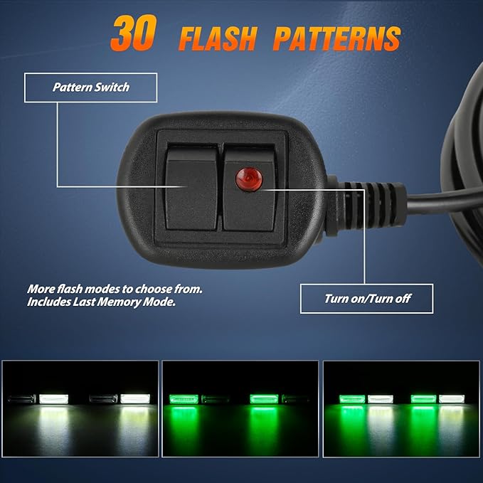Nilight 40LED Green White Emergency Strobe Traffic Advisor Light Bar with Suction Cups Dash Safety Warning Hazard Flashing Lights Interior Front/Rear Windshield for Trucks Construction Vehicles